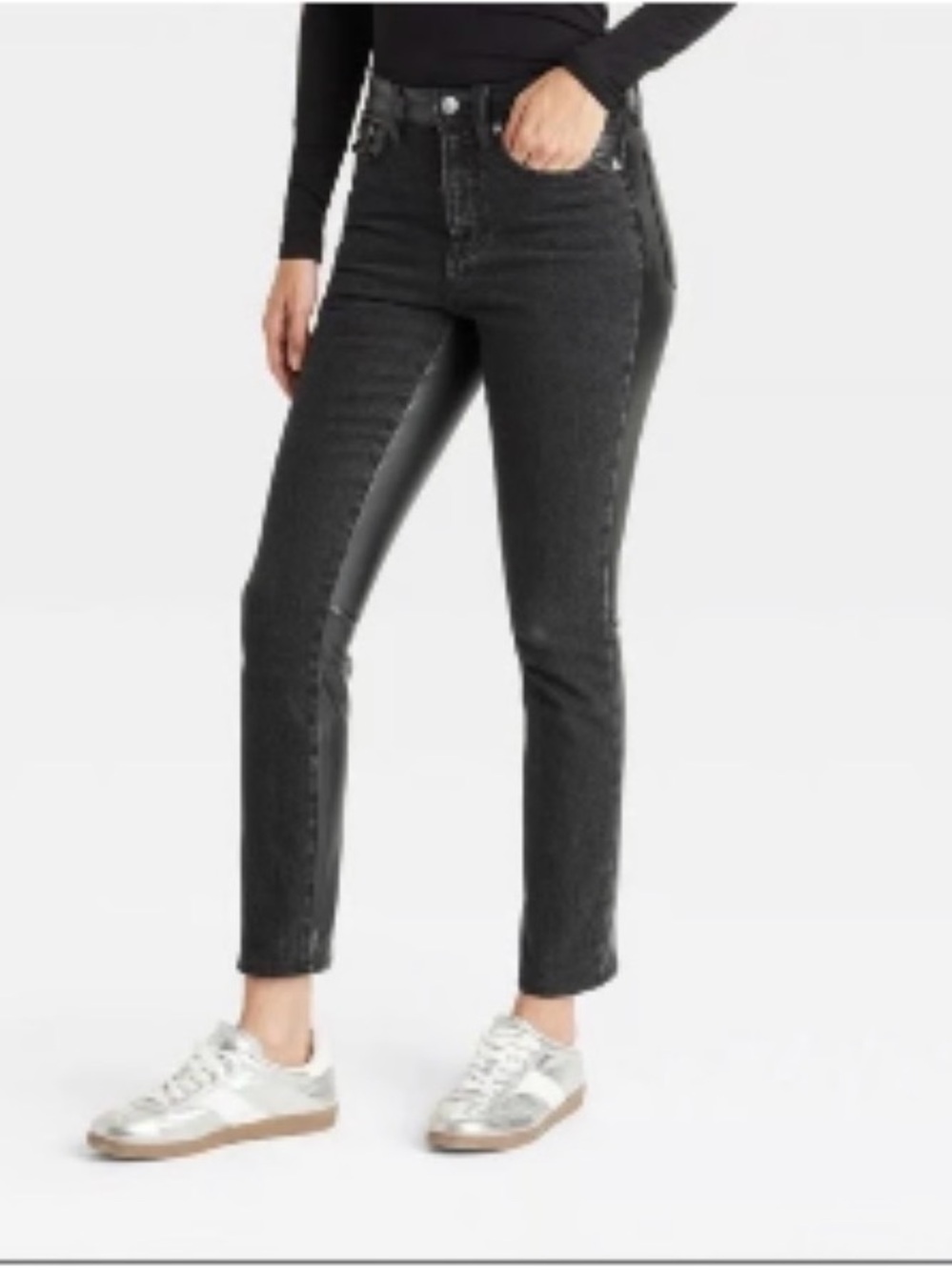 Universal Thread Dual Fabric High-Rise Slim Straight Jeans with Faux Leather